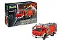 Revell 1/24 scale model kit of a Mercedes-Benz 1625 TLF 24/50 fire truck, showing the product box and the fully assembled model.