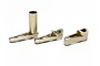 Three gold-coloured aluminium servo saver components for an RC car, arranged on a white background.
