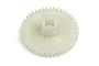 A white plastic spur gear for an RC car, viewed from an angle against a white background.