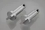Two silver-coloured metal Rovan main gear cover mounting posts with a cylindrical body and a slotted base.