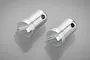 Two silver aluminium radio box mounting posts for Rovan RC vehicles, shown from an angled perspective.