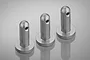 Three silver-coloured aluminium fuel tank mounting posts for RC cars, arranged in a row against a grey background.