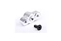 A silver Rovan aluminium clutch mount with a single black hex bolt on a white background.