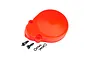 A bright red Rovan RC gear cover shown with two black mounting posts and two metal R-clips on a white background.