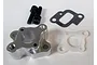 Rovan silver aluminium intake manifold set including two black bolts, a grey paper gasket, and a white plastic spacer.
