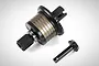 Rovan gun metal aluminium complete differential assembly with a separate pinion gear on a white background.
