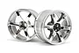Two chrome-plated six-spoke RC car rims set against a plain white background.