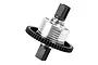 A silver aluminium RC centre differential assembly with a black plastic spur gear and black metal drive cups on a white background.