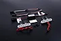 Rovan 5IVE-T silver LED light kit with controller, wiring harnesses, mounting brackets, and screws on a black background.