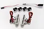 Rovan 5IVE-T silver LED rear brake light kit with wiring, connectors, and four black plastic mounting clips on a white background.