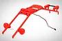 A red plastic roll bar set for an RC car, featuring integrated LED light mounts and wiring with a connector, isolated on a white background.