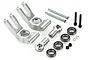 A set of Rovan V2 silver aluminium rear hub carriers for RC cars, including bearings, pins, ball joints, and hardware.