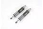 Two silver aluminium RC front shock absorbers with black springs on a white background.