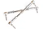 Two silver aluminium and steel RC steering turnbuckles with rod ends arranged in an X shape against a white background.