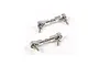 Two silver aluminium RC steering linkages with ball joints and mounting screws on a white background.