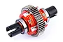 A Rovan orange anodized aluminium differential assembly for RC vehicles, featuring a large steel spur gear and black drive cups.