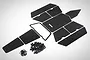 A set of Rovan carbon fiber style sand rail cage panels with mounting clips and screws on a white background.