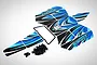 A set of blue and black patterned RC sand rail cage panels with Baha GT branding, including mounting clips and screws on a white background.