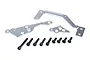 Rovan silver aluminium engine brace mounts and a set of black hex screws on a white background.