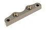 A metallic grey HPI Racing front suspension arm pin brace with the number 3 engraved on the surface, isolated on a white background.
