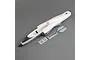 E-Flite 70mm Viper RC plane fuselage spare part with included plastic accessories and screws on a grey background.