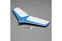 E-Flite horizontal stabilizer for the Viper 70mm RC jet, featuring blue and white foam construction with included control horns and mounting hardware.