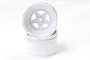 Two white 2.2-inch RC car rear rims with a five-spoke design stacked on a white background.