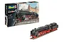 Revell 1/87 scale plastic model kit of a BR 02 express train locomotive and tender, showing the box packaging and the assembled model on tracks.