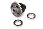 Traxxas 1/7 Unlimited Desert Racer rear differential assembly with two included ball bearings on a white background.
