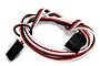 A coiled Futaba-style servo extension lead with black, red, and white wires and black plastic connectors at both ends.