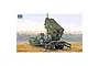 Box art illustration of a Trumpeter 1/72 scale M983 HEMTT with M901 Patriot missile launching station in a field.