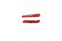 Two red anodized alloy chassis braces for an RC car, shown from different angles against a white background.