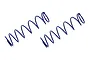 Two blue Kyosho RC shock springs positioned diagonally on a white background.