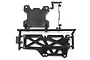 A black plastic parts tree containing an upper deck and associated components for an HPI Micro RS4 RC car.