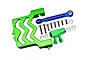 GPM Racing green aluminium servo mount and 25T servo horn set with blue steering link and various mounting screws on a white background.