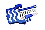 GPM Racing blue aluminium servo mount and 25T servo horn set with included screws and washers on a white background.