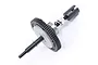 A River Hobby slipper clutch assembly featuring a black spur gear, metal shaft, spring, and nut on a white background.