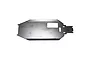 A gun metal grey aluminium RC car main chassis plate with various mounting holes and cutouts.