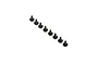 Eight black metal step screws arranged in a diagonal line against a white background.