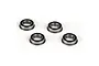 Four Losi flanged ball bearings with rubber seals arranged on a white background.