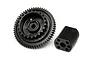 HPI Micro RS4 solid drive set including a black plastic spur gear and a matching drive coupler component.