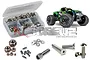 RC Screwz stainless steel screw kit for Traxxas Hoss 4x4 VXL, featuring a plastic storage box filled with various screws and a picture of the RC truck.