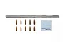 Tamiya 1/35 scale metal gun barrel set for M40, including a long metal barrel, ten brass-colored shell projectiles, and a small sheet of waterslide decals.