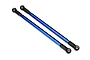 Two blue anodized aluminium rear upper suspension links for Traxxas UDR with black plastic rod ends.
