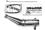 Traxxas 1/10 scale tuned exhaust pipe and resonator set, including installation instructions, zip ties, and a metal wire hanger.