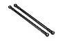 Two black aluminium rear upper suspension links for Traxxas RC vehicles, featuring pre-installed rod ends with metal pivot balls.