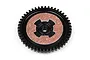 A black 47T spur gear for HPI Savage RC vehicles with a brown slipper clutch pad attached to the center.