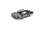ARRMA 1/7 Mojave EXB black painted short course RC body shell with decals, viewed from a high angle against a white background.