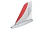 A grey and red foam vertical fin assembly for an E-Flite Habu STS RC plane, shown against a white background.