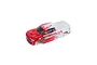 ARRMA 1/10 Granite BLX RC truck body shell in red and white with graffiti-style decals on a white background.